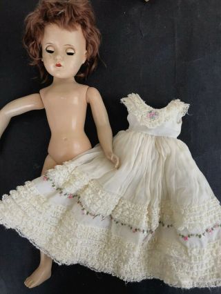 18 " Old Vtg Madame Alexander Doll W/ Organdy Embroidery Roses Lace White Dress