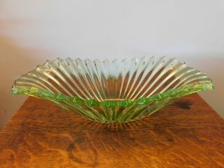 Vintage Sowerby Green Glass Saw Toothed Edge Boat Shaped Fruit Bowl