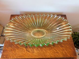 Vintage Sowerby green glass saw toothed edge boat shaped fruit bowl 2