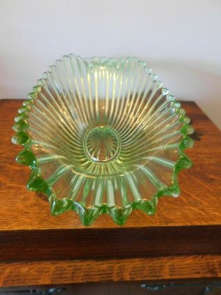 Vintage Sowerby green glass saw toothed edge boat shaped fruit bowl 3