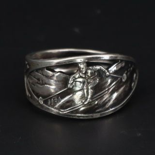 Vtg Sterling Silver Sun Valley Skiing Souvenir Spoon Handle Ring Size 11.  5 - 10g