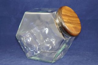 Vintage 1970s Libbey Of Canada Hexagon Glass Canister Candy Cookie Jar Wood Lid