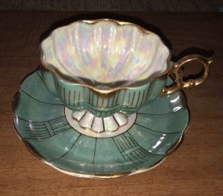 Vintage Royal Sealy China Japan Footed Tea Cup And Saucer Iridescent,  Mint& Gold