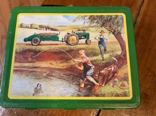 Vintage John Deere Metal Lunch Box " Turtle Trouble " Boy Fishing W/dad