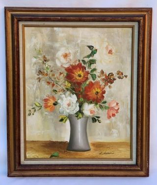Vintage A.  Ardon Signed Art Oil Painting Still Life Vase With Flowers
