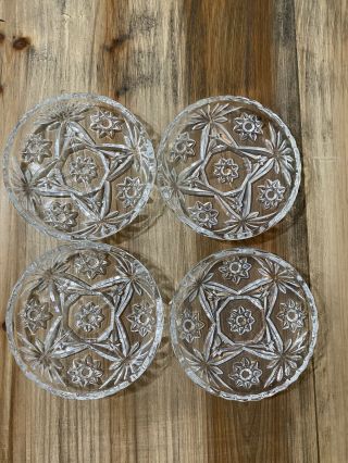 4 Vintage Crystal Cut Glass Cup Wine Coasters 8 Point Star Design 3.  75 " Heavy