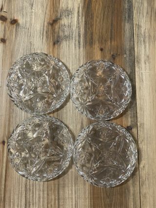 4 Vintage Crystal Cut Glass Cup Wine Coasters 8 Point Star Design 3.  75 