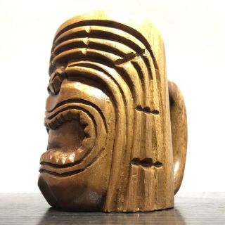 Vintage Wood Tiki Mug Hand Carved Monkey Pod Wood Made In Philippines