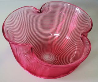 Victorian Antique Art Glass Cranberry Threaded Diamond Optic Finger Bowl