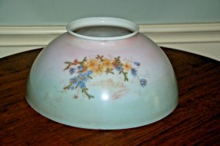 Antique 14 " Milk Glass Floral Hand Painted On 2 Sides Hanging Oil Lamp Shade