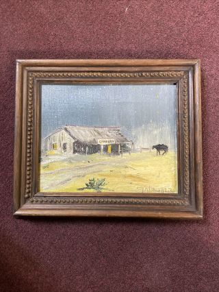 Vintage Oil On Canvass Painting Canteen & Horse Framed & Signed Artist Gallagher
