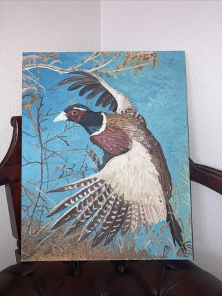 Vintage Mid Century California Oil Painting Signed Pheasant