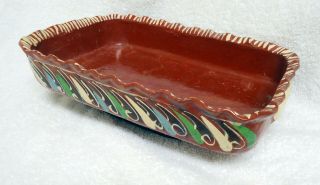Vintage Mexican Redware Ceramic Tray Dish 7 " X11 "