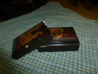 Vintage Black Lacquer Nesting Trinket Box Set Of 2 W/Hand Painted Chinese Dragon 3