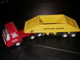 Tonka Construction Vintage Red Semi Tractor W/ Yellow Bottom Dump Trailer Good