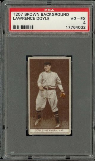 1912 T207 Tobacco Brown Background Larry Doyle Recruit Back Psa 4