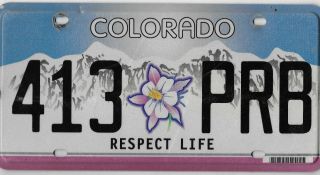 2004 Colorado Respect Life License Plate 413 Prb All States Here