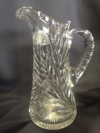 Vtg 10 " Antique Cut Crystal Glass Wine Lemonade Carafe Pitcher Vase Heavy 5lb