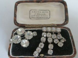 2 Vintage 1950s Art Deco Clear Crystal Rhinestone Brooches Shawl Pin