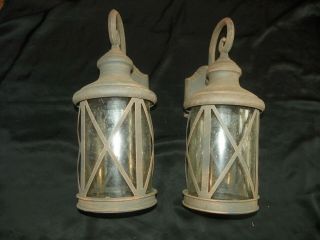 2 Outdoor Porch Wall Lights Patio Lantern Brown Antiqued 17 "