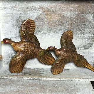 Set Of 2 Vintage Ucagco Wooden Flying Pheasant Bird Wall Hanging 7 