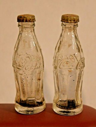 Vintage Mini Miniature Real Glass Coke Bottles 2.  5 " Tall With Caps