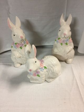 3 Piece Vintage Set Ceramic Bunnies 6 And 9 Inch