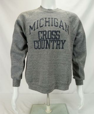 Vtg Russell Michigan Cross Country Sweatshirt Made In Usa Gray Men 