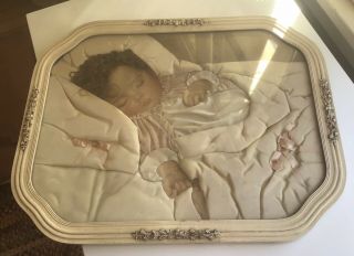 Victorian Baby Mourning Picture Real Hair Early 1900s Vintage Antique Frame