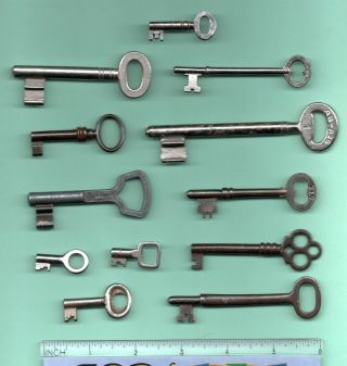 Twelve Vintage Antique Skeleton Keys Shown With A Six Inch Ruler For Size Scale