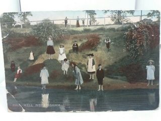 Antique Vintage Postcard Children Paddling At Bull Well Nottingham Posted 1908