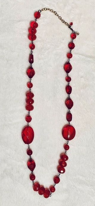 Vintage Joan Rivers Faceted Lucite Beads Strand Necklace Cherry Red