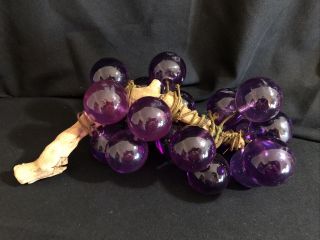 Vintage Acrylic Lucite Purple 10 " Grapes Cluster With Stem