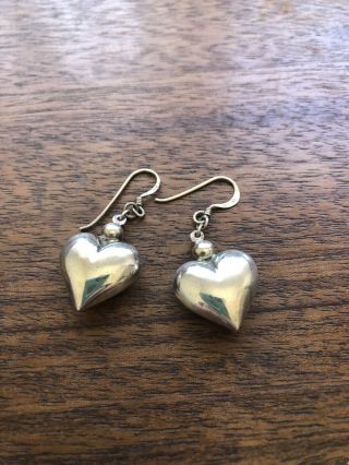 Vintage Antique Puffy Heart Ball Pierced Earrings 925 Sterling Silver Mexico
