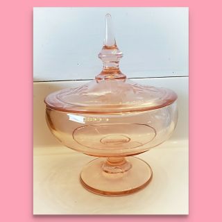 Vintage Etched Antique Pink Depression Glass Candy Dish Bowl w/ Lid Exquisite 3