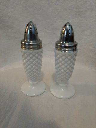 Vintage Salt & Pepper Shaker Set White English Hobnail Milk Glass