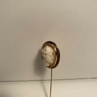 Gorgeous Antique 10k Gold Hand Carved Shell Cameo Stick Pin MALE FACE LOOK 2