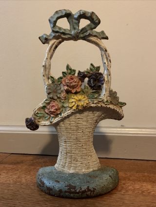 Antique Hubley Cast Iron Doorstop French Flower Basket