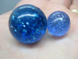 2 Vintage Mica Marbles 2 Shades Of Blue 2 Sizes Vgc