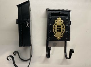 Vintage Ornate Arts And Crafts Wall Mount Mailbox Antique Iron / Steel / Brass