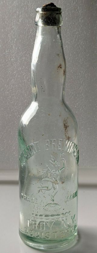 Quandt Brewing Co.  Beer Bottle Native American Indian Troy Ny Antique Glass Euc