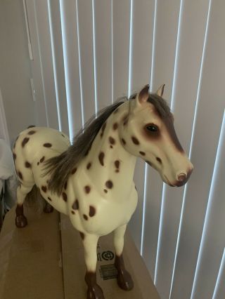 Vintage Molded Plastic White Spotted,  Standing Horse 21” Long 20” Tall