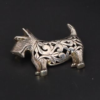 Vtg Sterling Silver - Scottish Terrier Scotty Dog Filigree Brooch Pin - 4.  5g