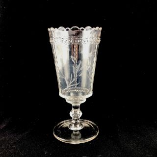 Antique Eapg Pattern Glass Floral Etched Footed Celery Vase Spooner Clear 8 - 1/4 "