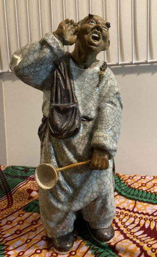 Vintage Oriental Antique Clay Pottery Figurine Hakata Style Old Man (11” X 4”)