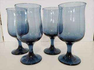 Vintage Libbey Dusky Blue Connoisseur Tulip Glasses Goblets 12 Oz 6.  5 " H Set 4