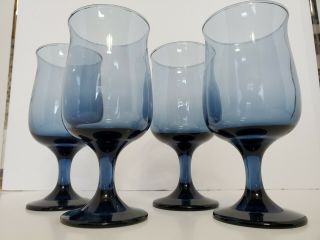 Vintage Libbey Dusky Blue Connoisseur Tulip Glasses Goblets 12 oz 6.  5 