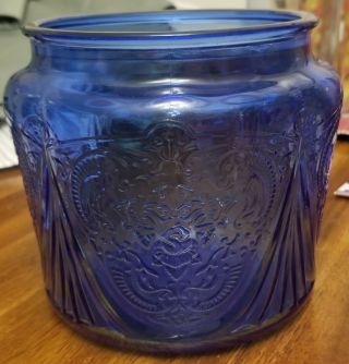 Vintage Hazel Atlas Blue Royal Lace Cookie Jar,  Rare Depression Glass