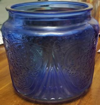 Vintage Hazel Atlas Blue Royal Lace Cookie Jar,  Rare Depression Glass 2