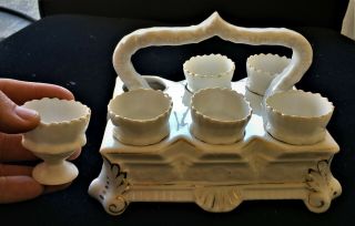 Antique Fine White Porcelain Egg Server,  Rare Htf Patented 6 Egg Holder